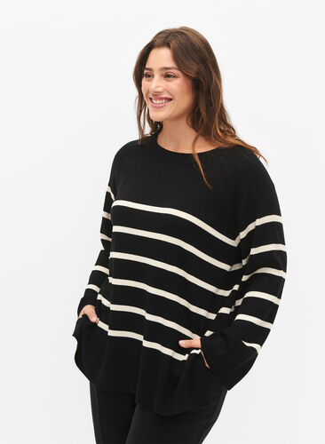 Striped Viscose Sweater, Black/Sandshell S., Model image number 0