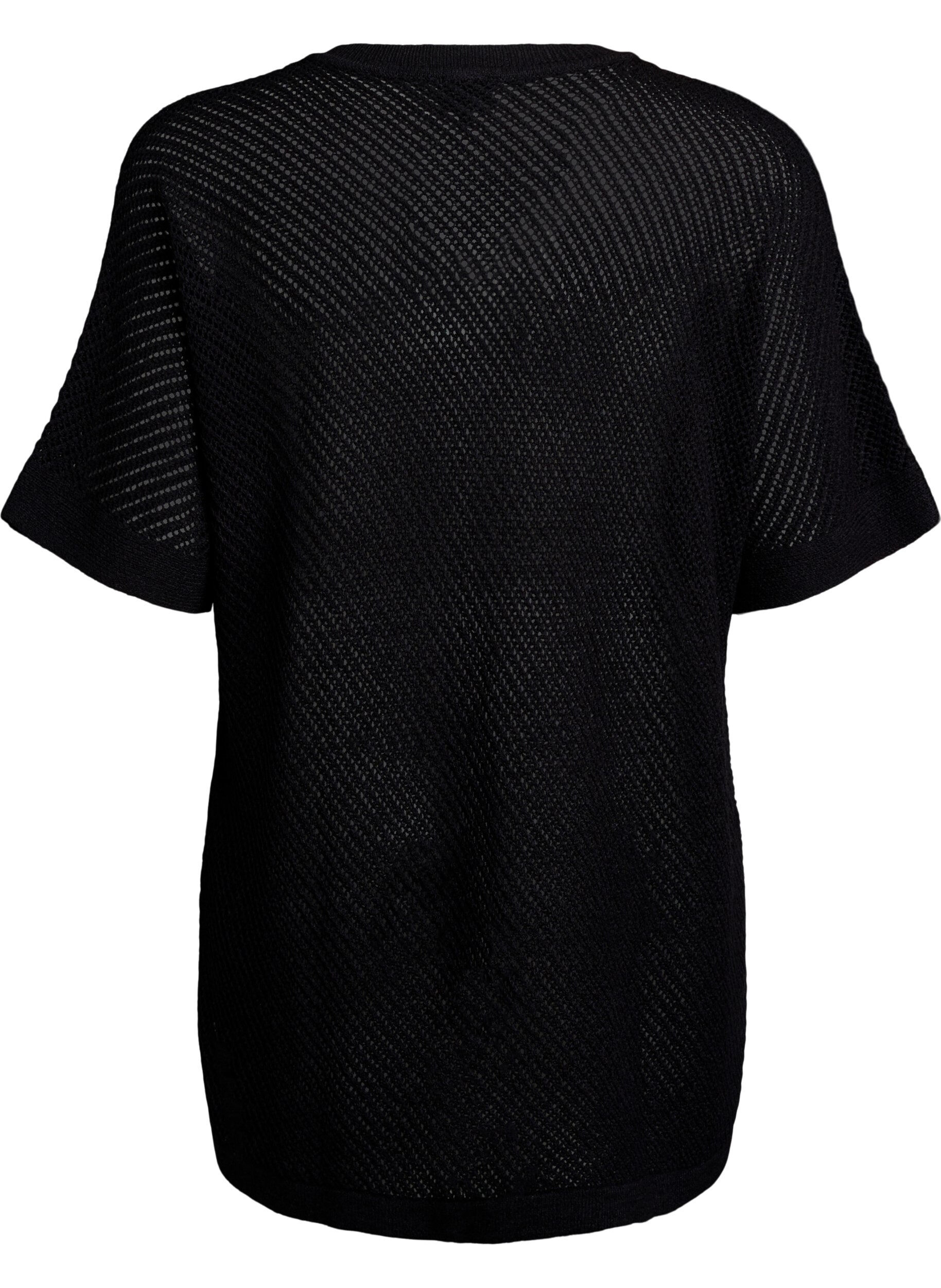 Zizzifashion FLASH - Short-sleeved knitted blouse with v-neck, Black, Packshot image number 1