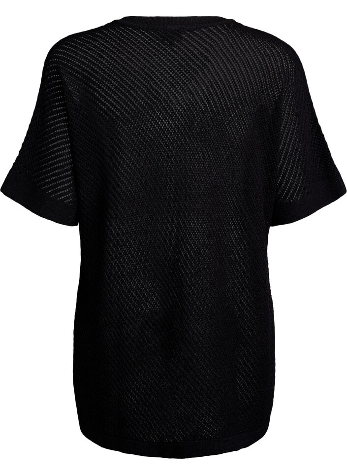 FLASH - Short-sleeved knitted blouse with v-neck, Black, Packshot image number 1