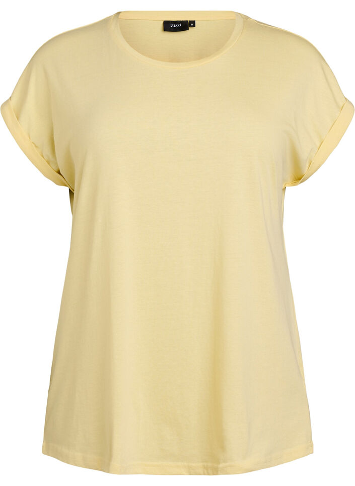 Short-sleeved cotton blend t-shirt, Yellow, Packshot image number 0