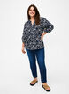 3/4 sleeve cotton Blouse with print, Navy Blazer Leaf, Model image number 2