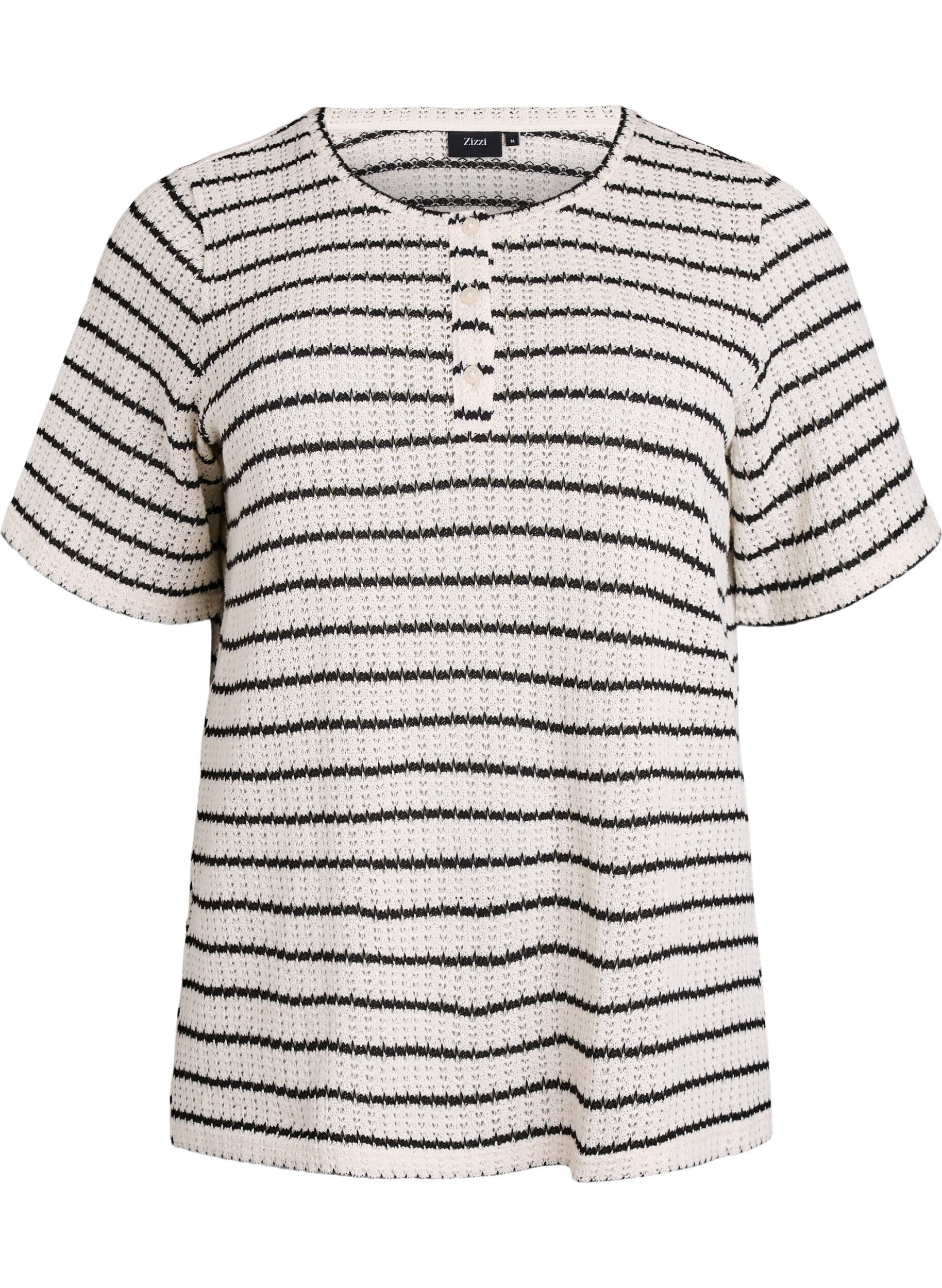 Zizzifashion Striped knitted jersey blouse, Black, Packshot image number 0