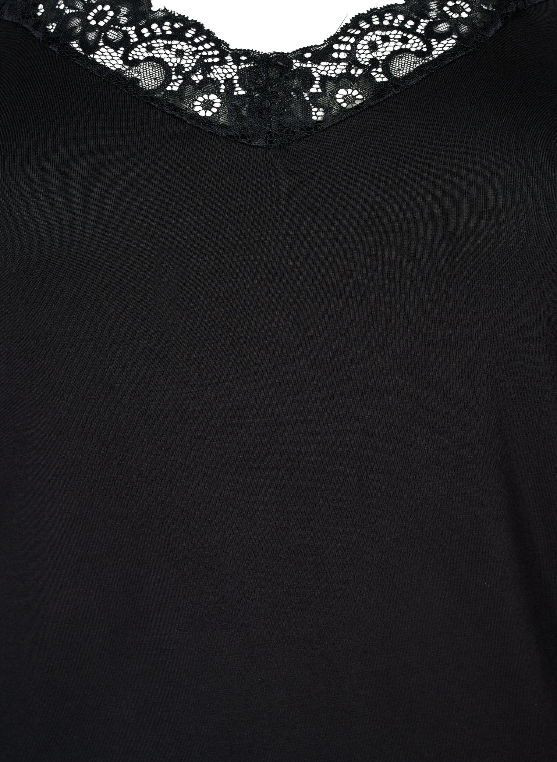 ZizzifashionViscose top with lace edge, Black, Packshot image number 2