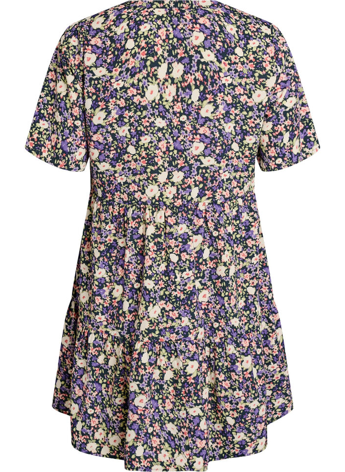 Short sleeve dress with a-line and cutlines, Purple, Packshot image number 1