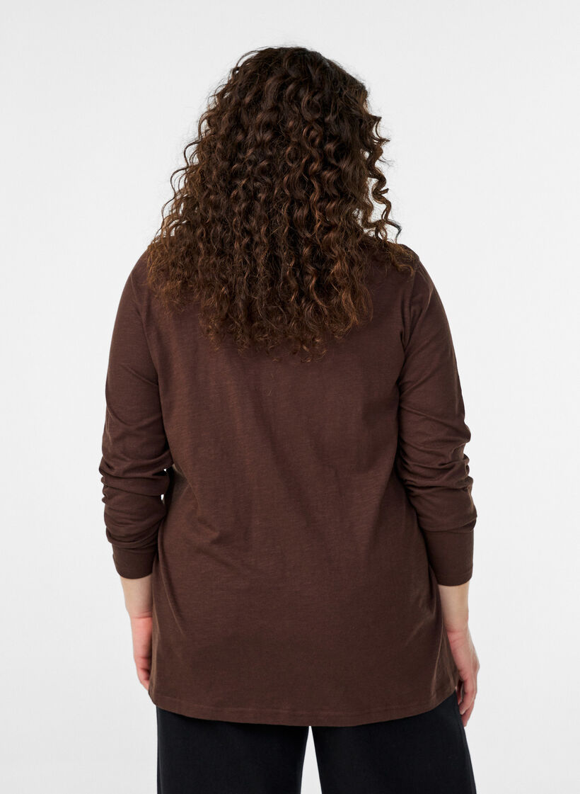 FLASH - Long-sleeved t-shirt with V-neck and buttons, Brown, Model image number 2