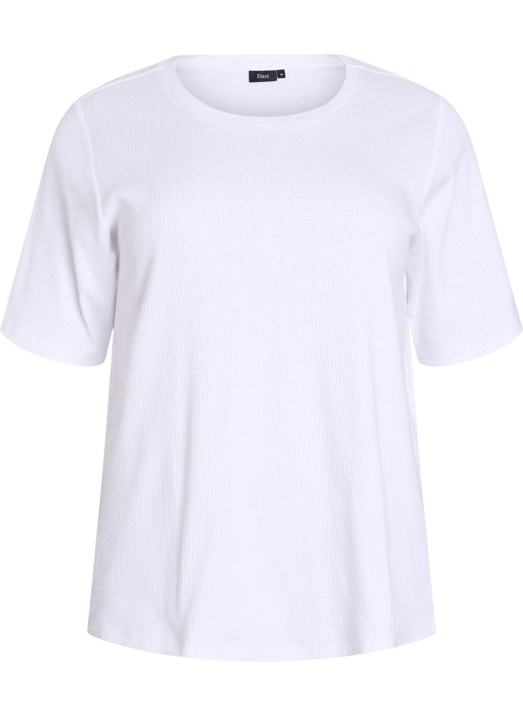 Zizzifashion Ribbed jersey blouse with short sleeves, White, Packshot image number 0