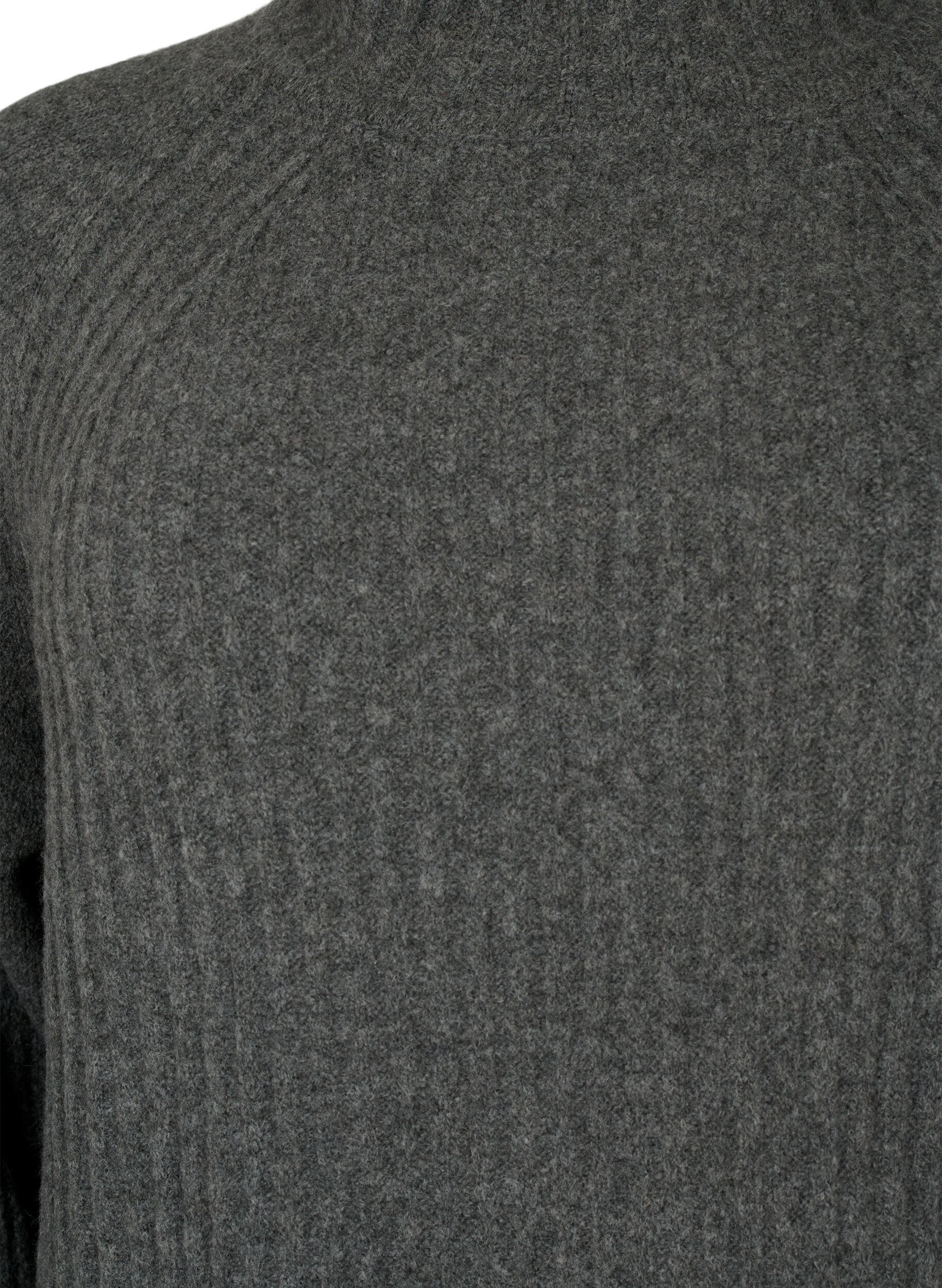 Zizzifashion Ribbed Knit Dress with Turtleneck, Dark Grey Melange, Packshot image number 2