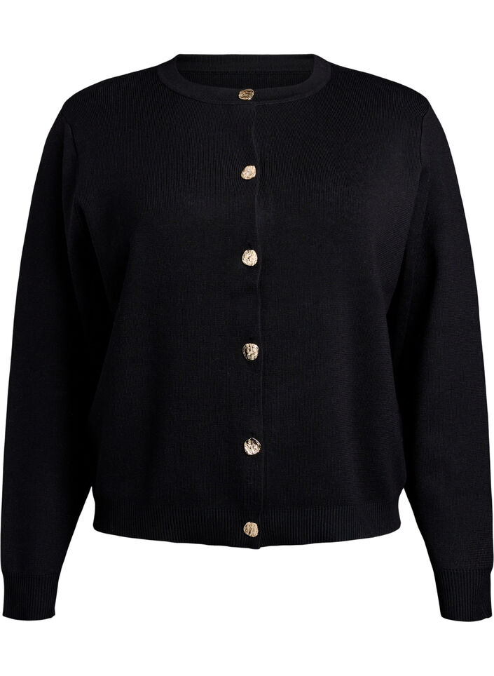 Cardigan with decorative gold buttons, Black, Packshot image number 0