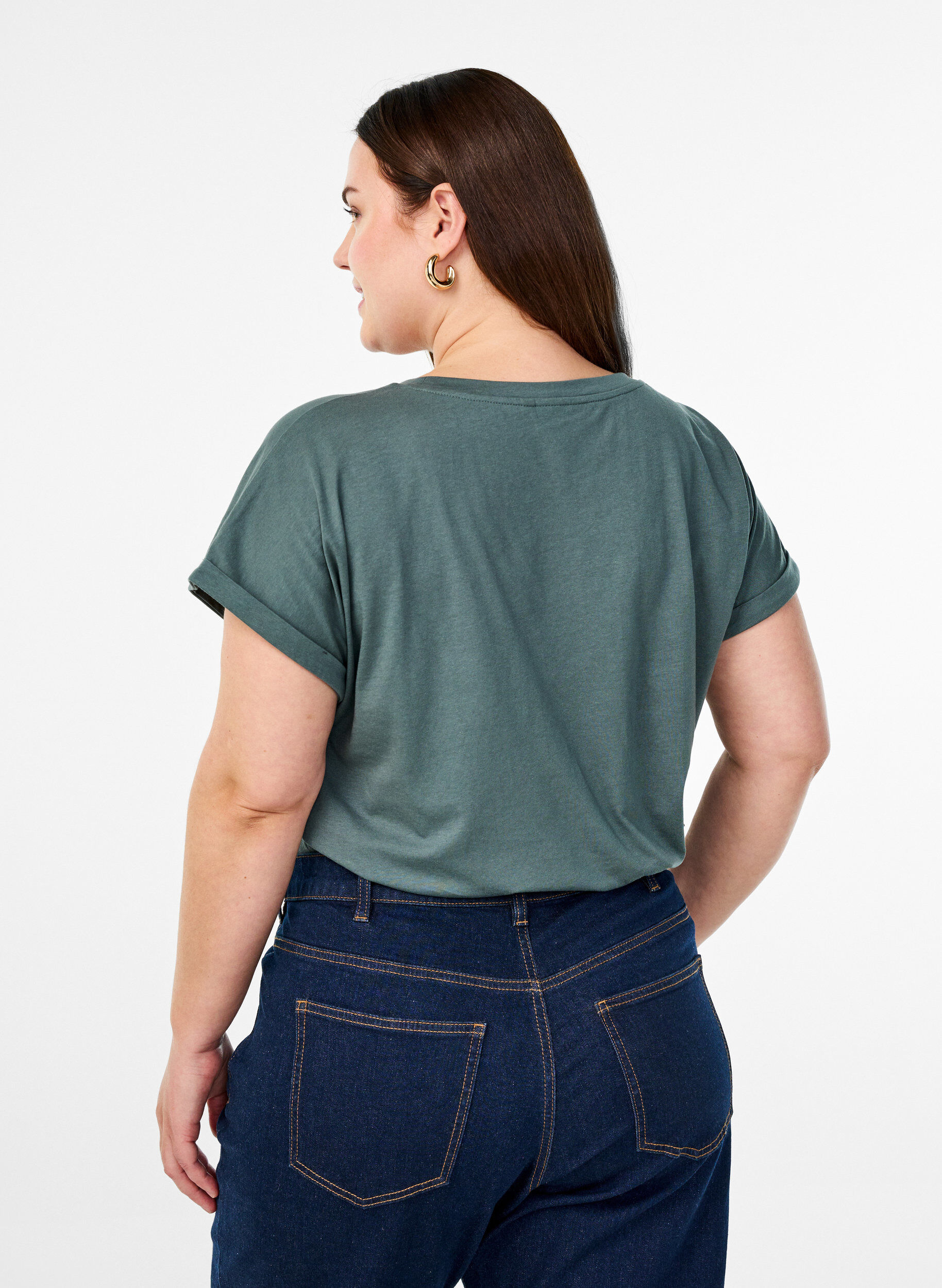 ZizzifashionShort sleeve cotton blend T-shirt, Green, Model image number 2