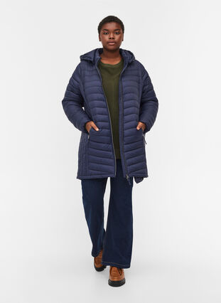 Quilted lightweight jacket with detachable hood and pockets, Navy Blazer, Model image number 2