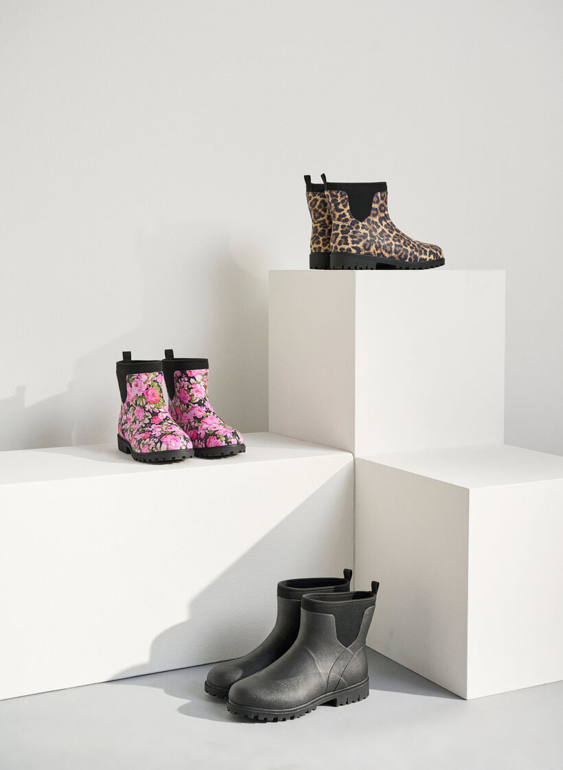 Wide fit - Short wellies with elastic neoprene shaft, Flower AOP, Image image number 0