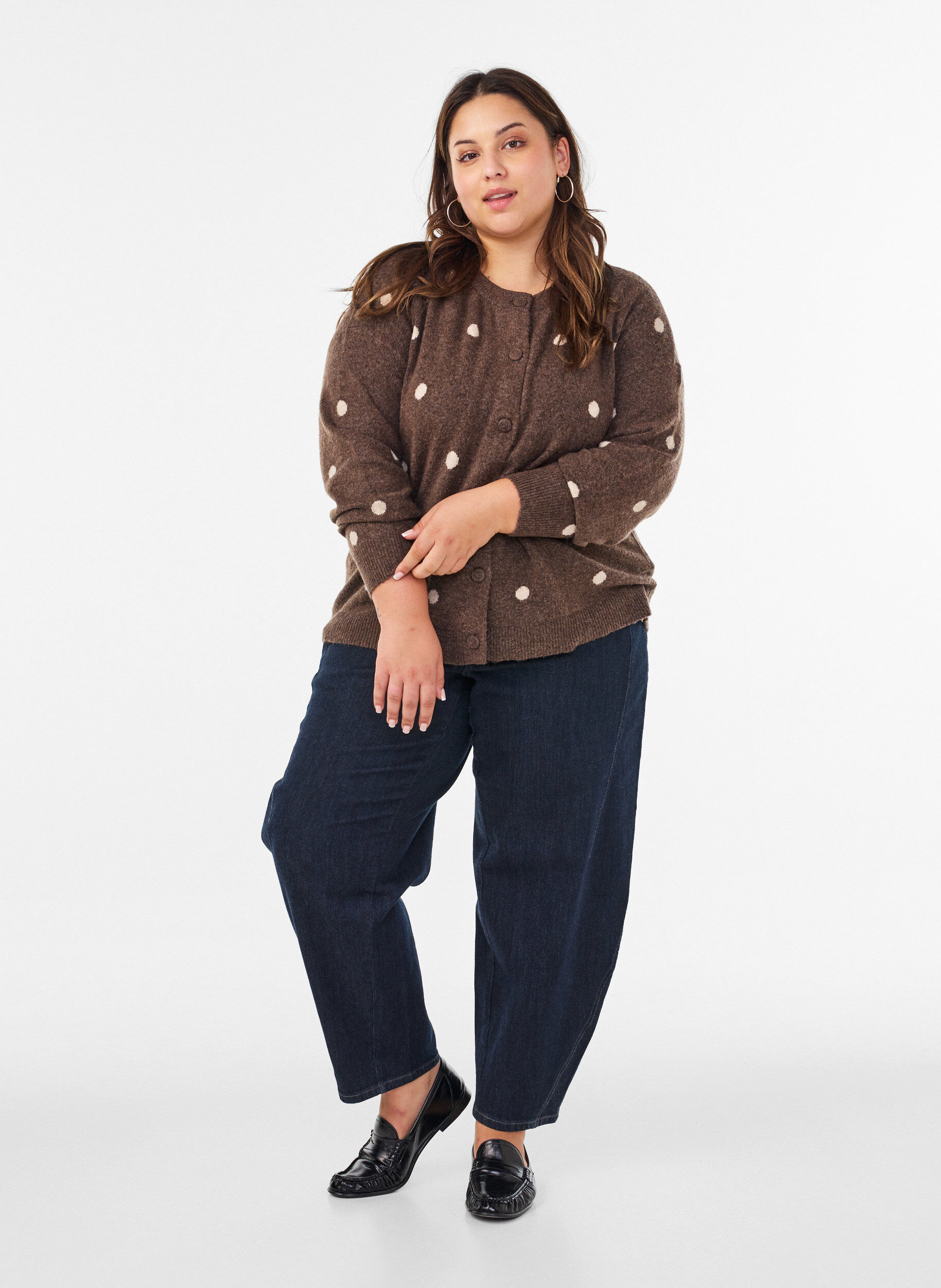 ZizzifashionCardigan with a dotted pattern, Brown, Model image number 1