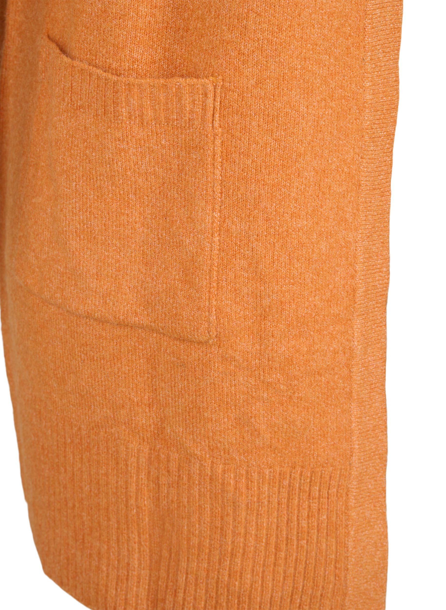 Zizzifashion Ribbed Knit Cardigan with Pockets, Orange, Packshot image number 3