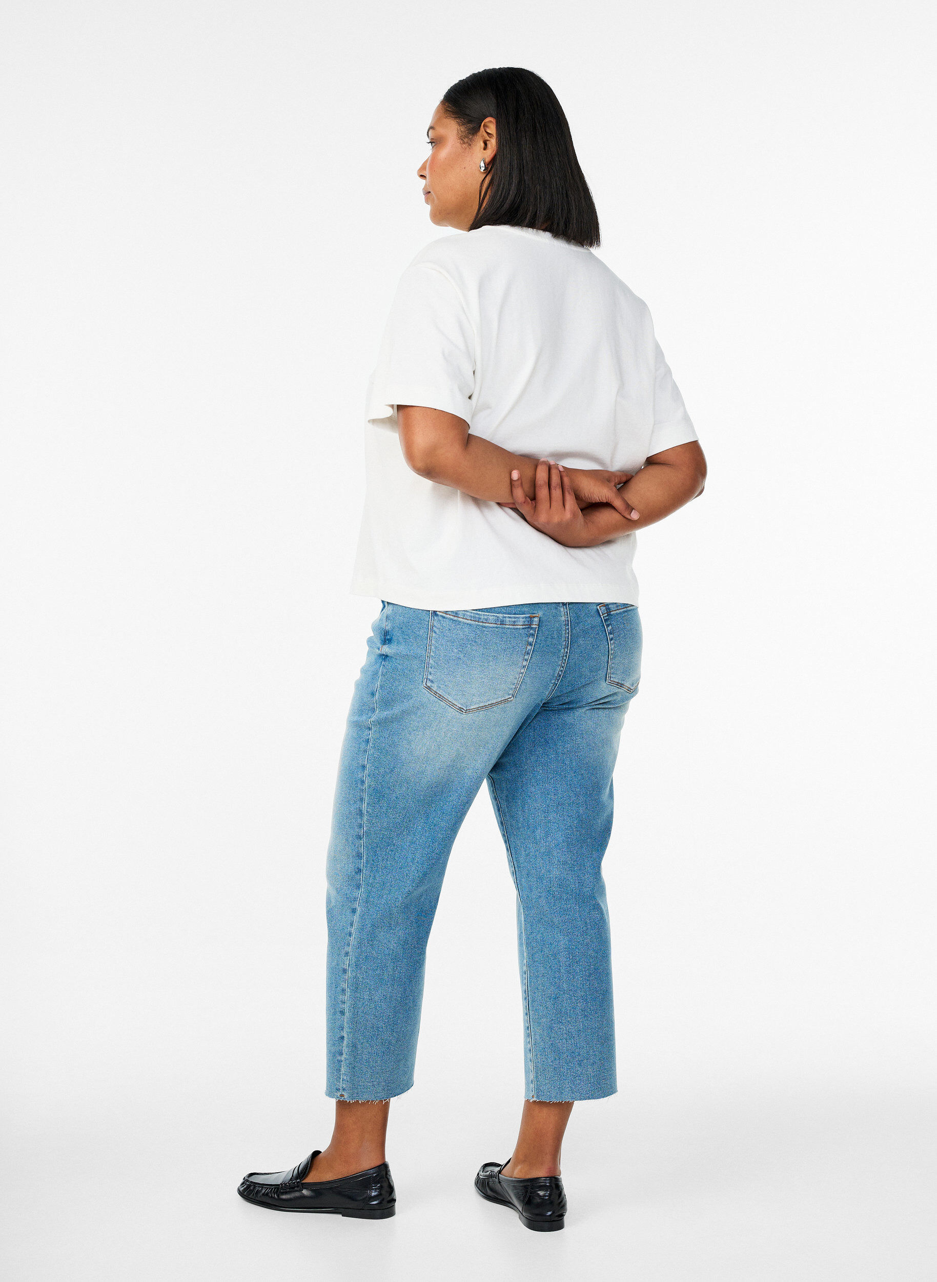 Zizzifashion 7/8 jeans with raw hems and high waist, Light Blue, Model image number 1