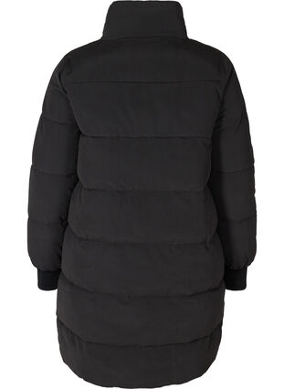 Long puffer jacket with zipper, Black, Packshot image number 1
