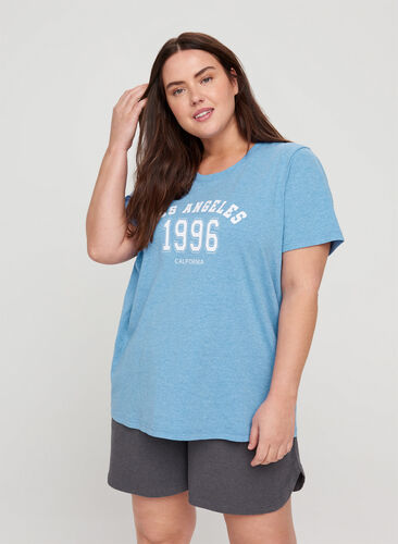 Short-sleeved nightshirt with print, Blue Yonder Mélange, Model image number 0