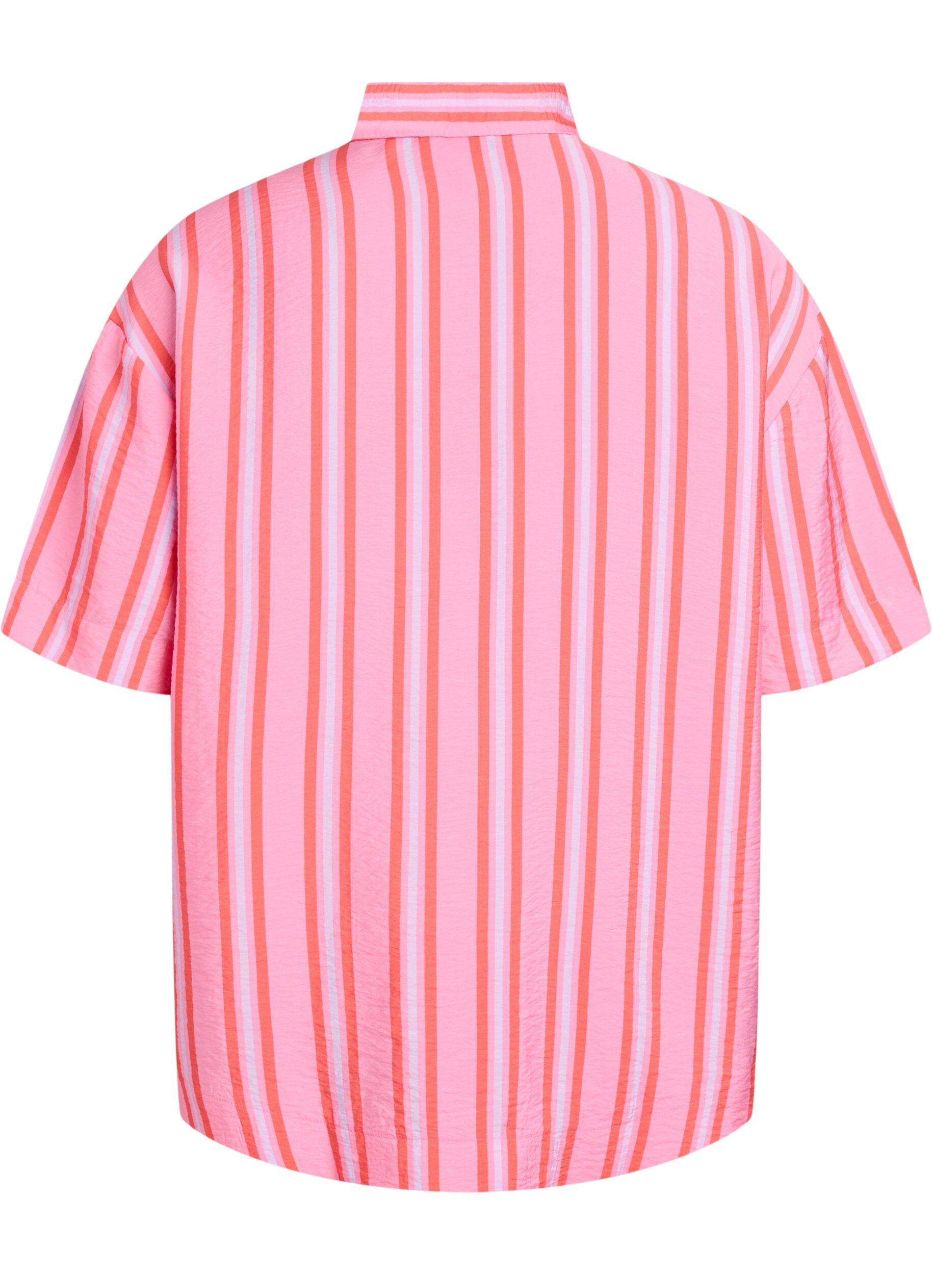 Zizzifashion Striped viscose shirt with short sleeves, Pink, Packshot image number 1
