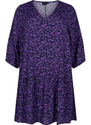 Viscose tunic with A-line cut, Purple Leo AOP, Packshot image number 0