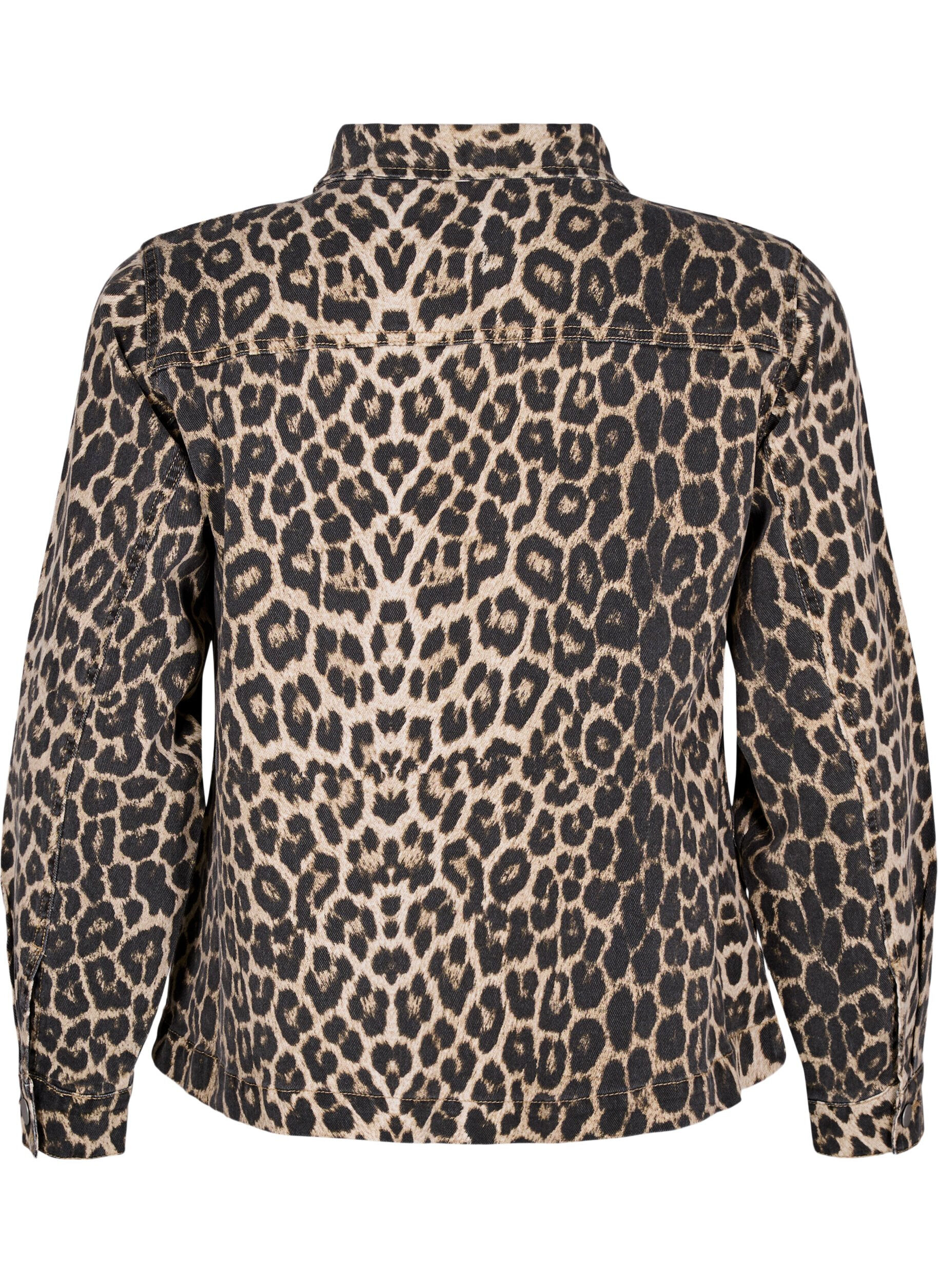 Zizzifashion Denim jacket with leopard print and chest pockets, Brown, Packshot image number 1