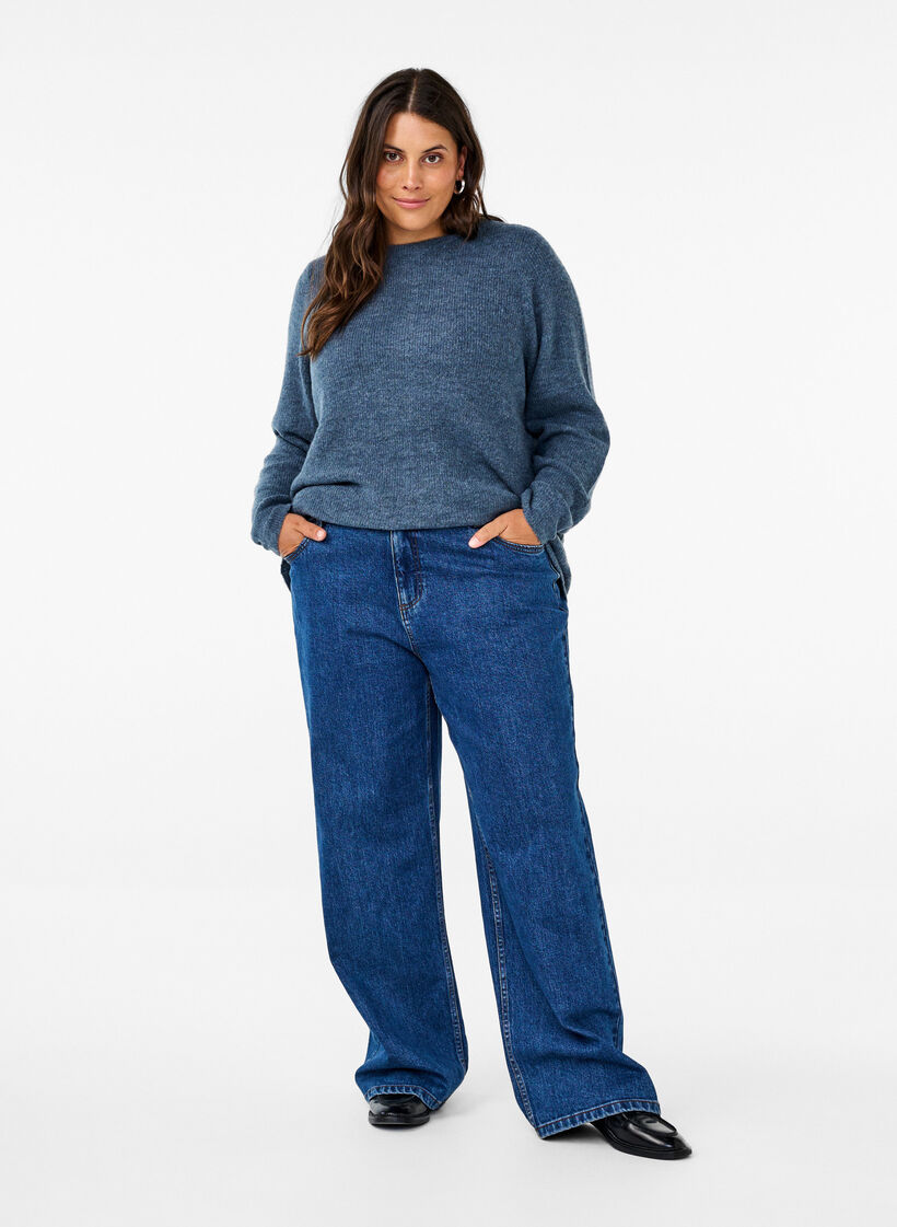 Melange sweater with round neck, Bering Sea Mel., Model image number 2