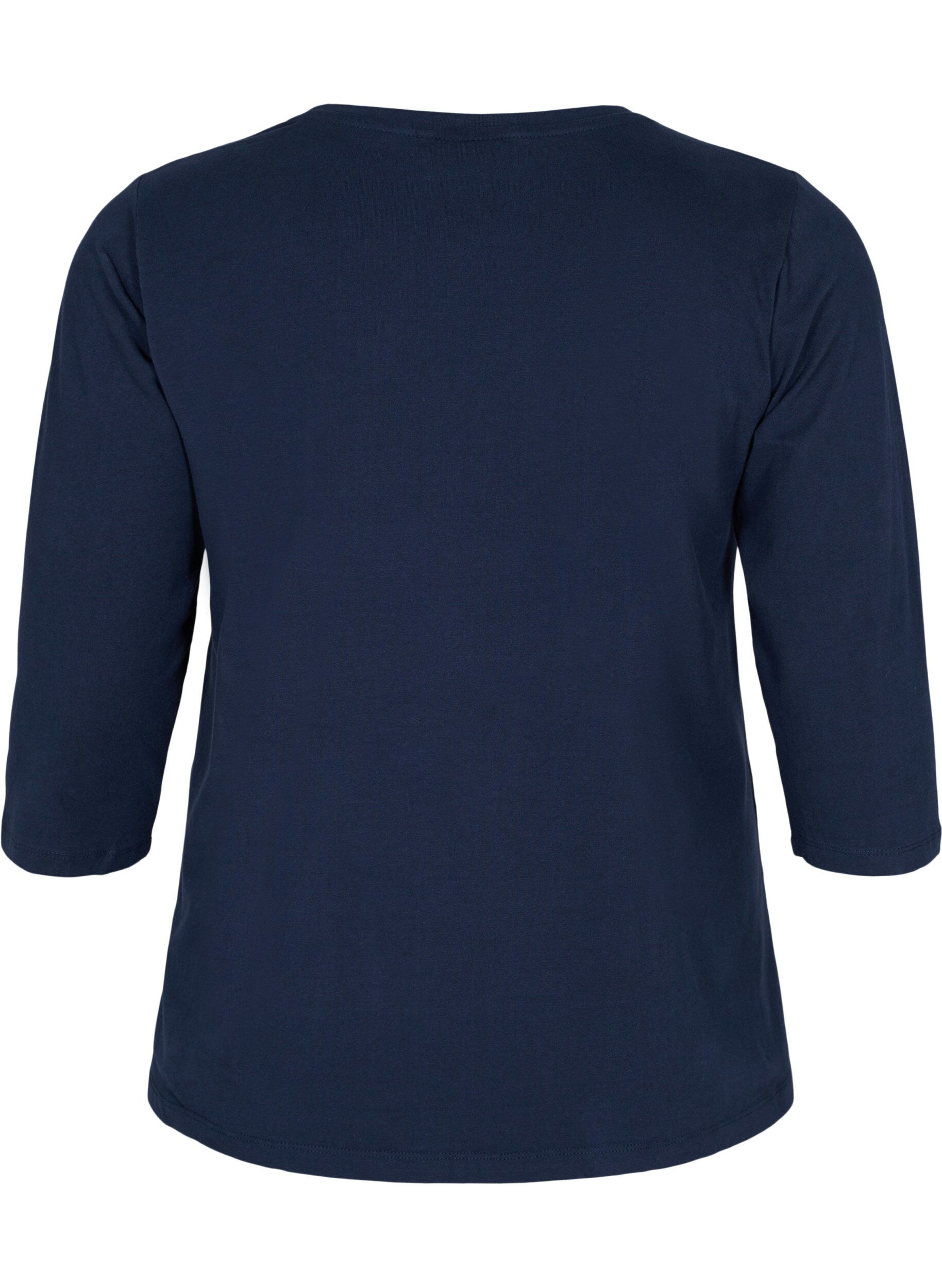 Zizzifashion Basic cotton t-shirt with 3/4 sleeves, Blue, Packshot image number 1