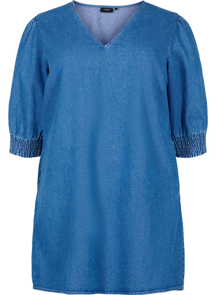 Tunic in denim with v neck, Medium Blue Denim, Packshot image number 0