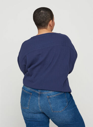 Cotton shirt with adjustable bottom hem, Mood Indigo, Model image number 1