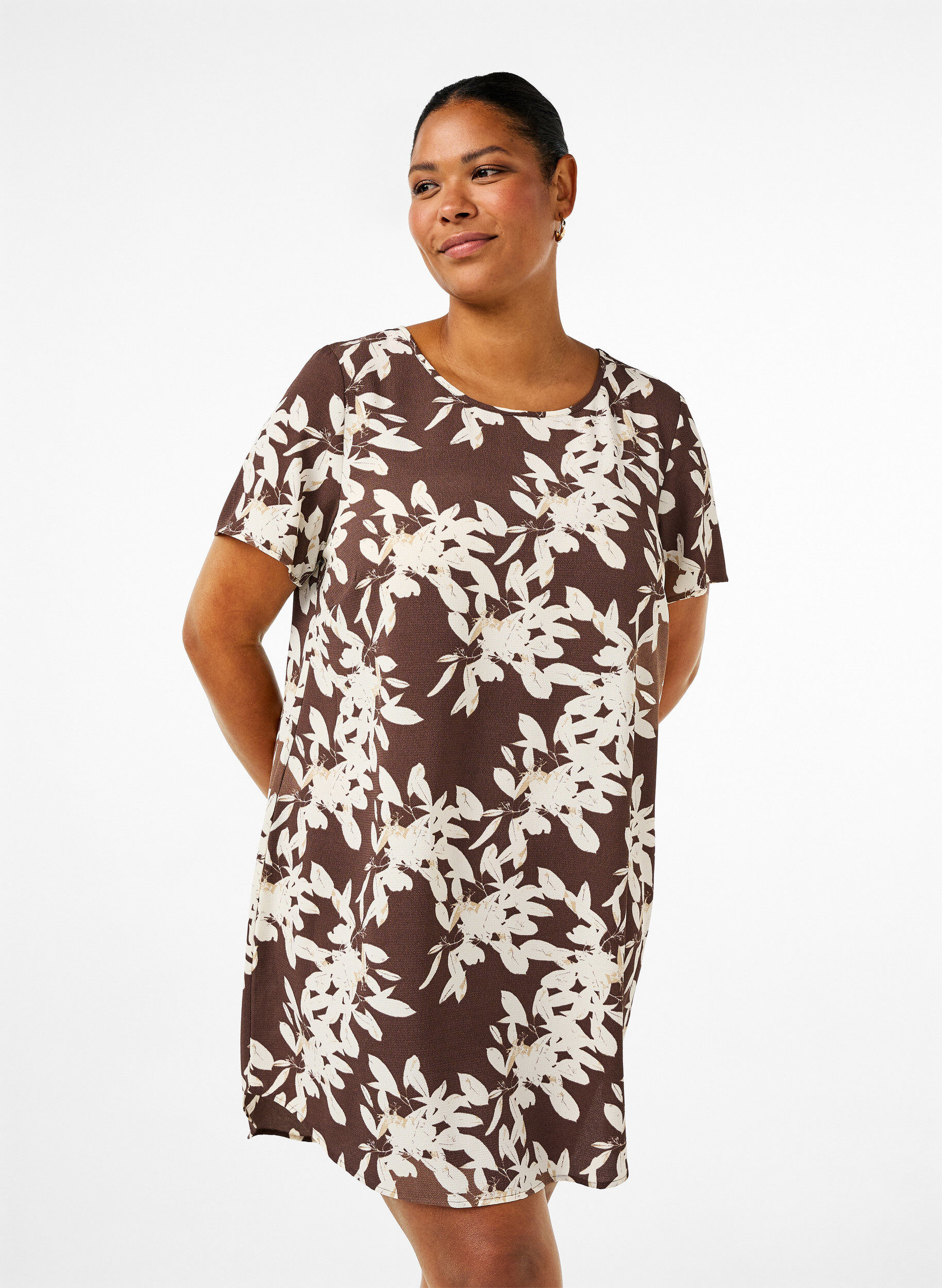 Zizzifashion Dress with print and short sleeves, Brown, Model image number 0
