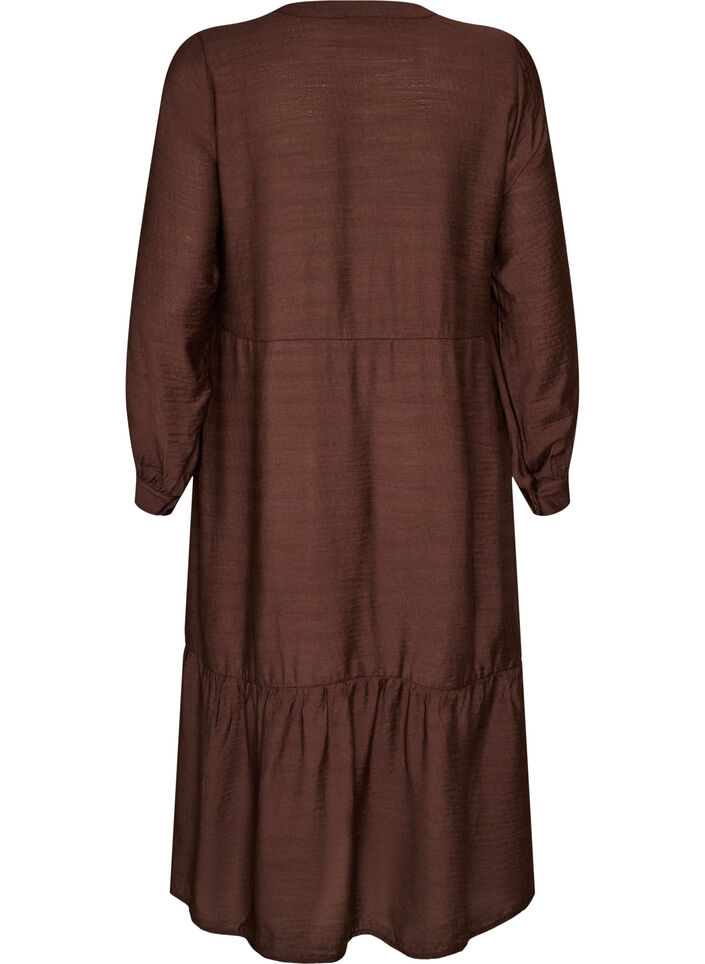 Viscose dress with embroidery and tiered ruffles, Brown, Packshot image number 1