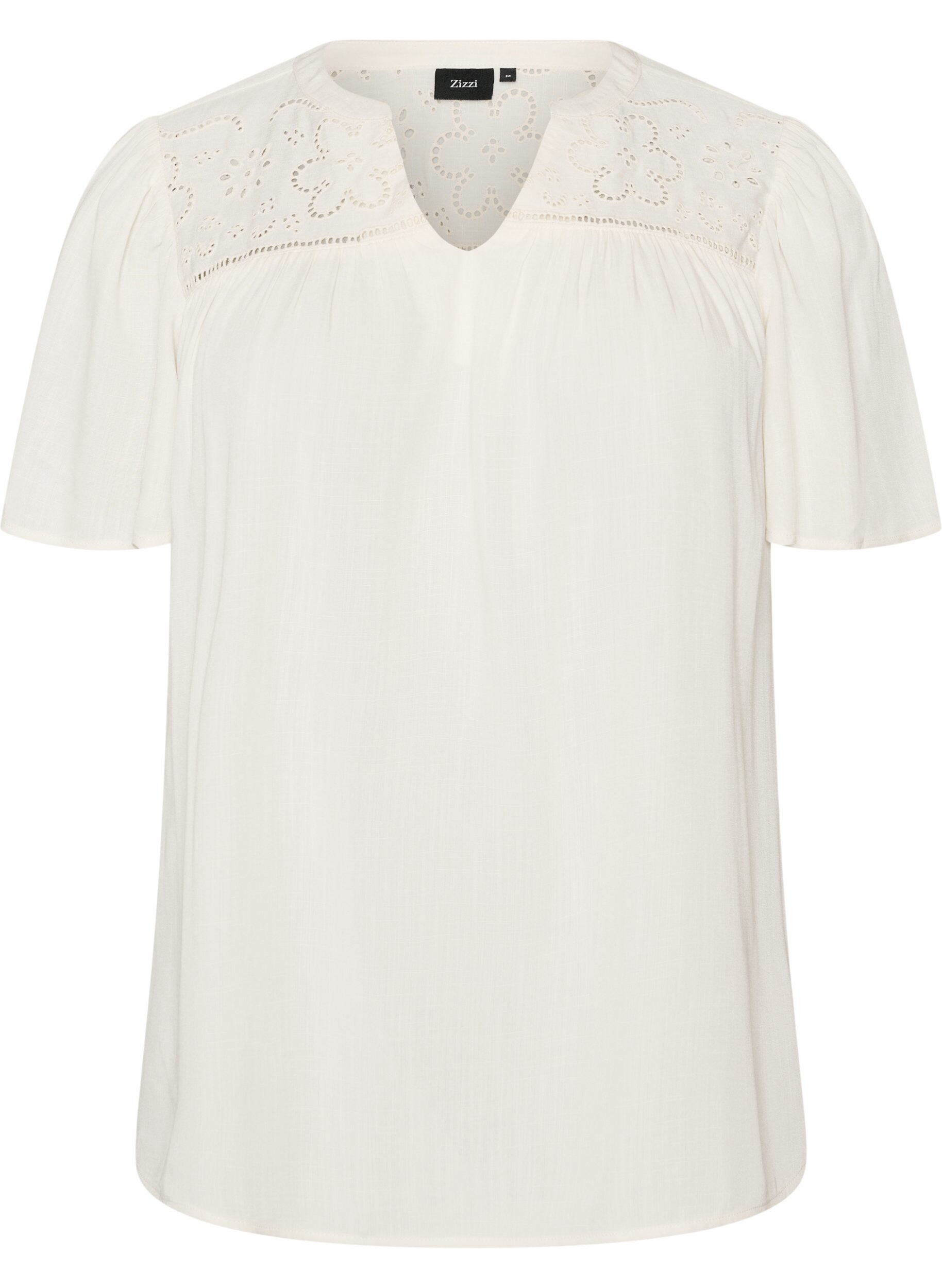 Zizzifashion Blouse in viscose with broderie anglaise, Beige, Packshot image number 0