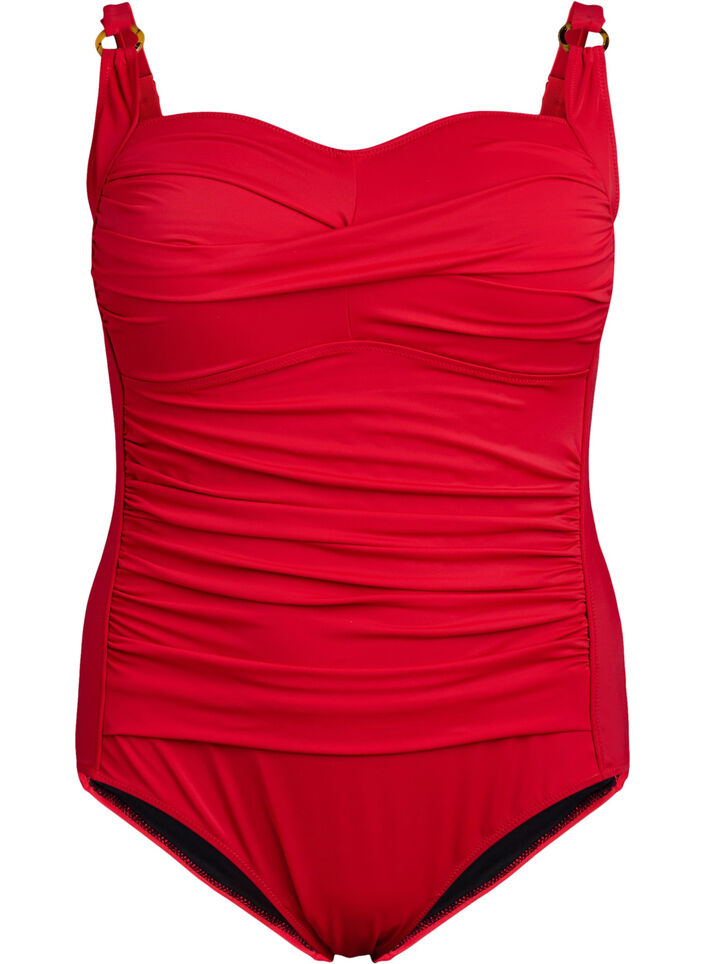 Padded swimsuit with draping, Red, Packshot image number 0
