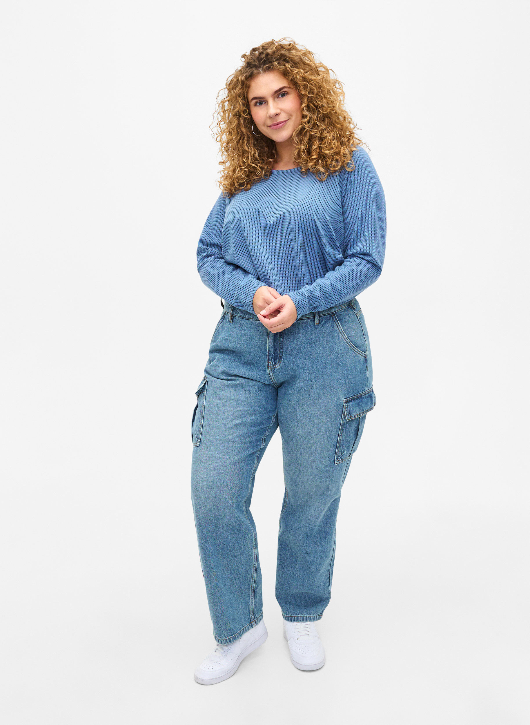 Zizzifashion Textured A-line blouse, Quiet Harbor, Model image number 2