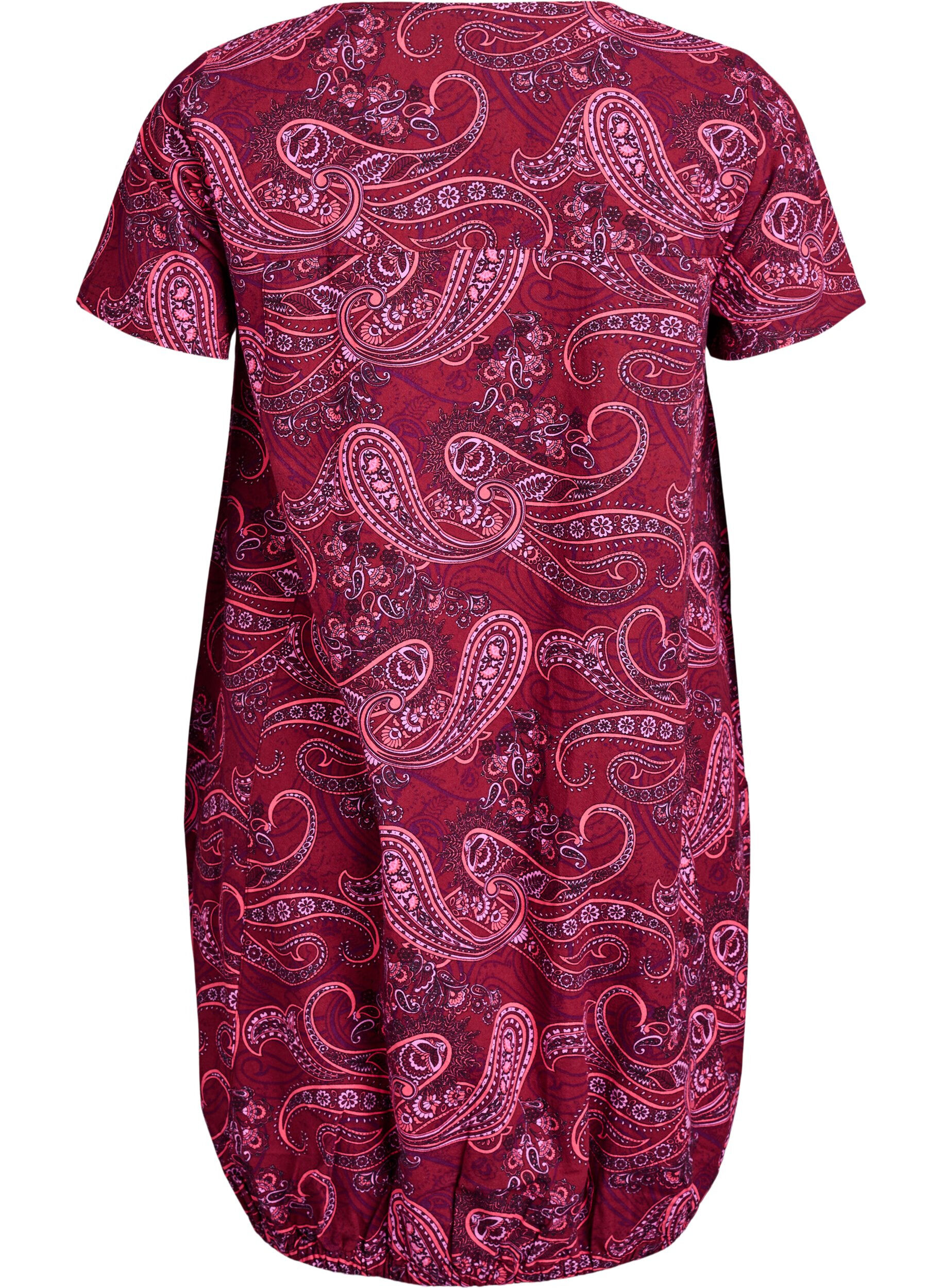 Zizzifashion Short-sleeved cotton dress with print, Red, Packshot image number 1