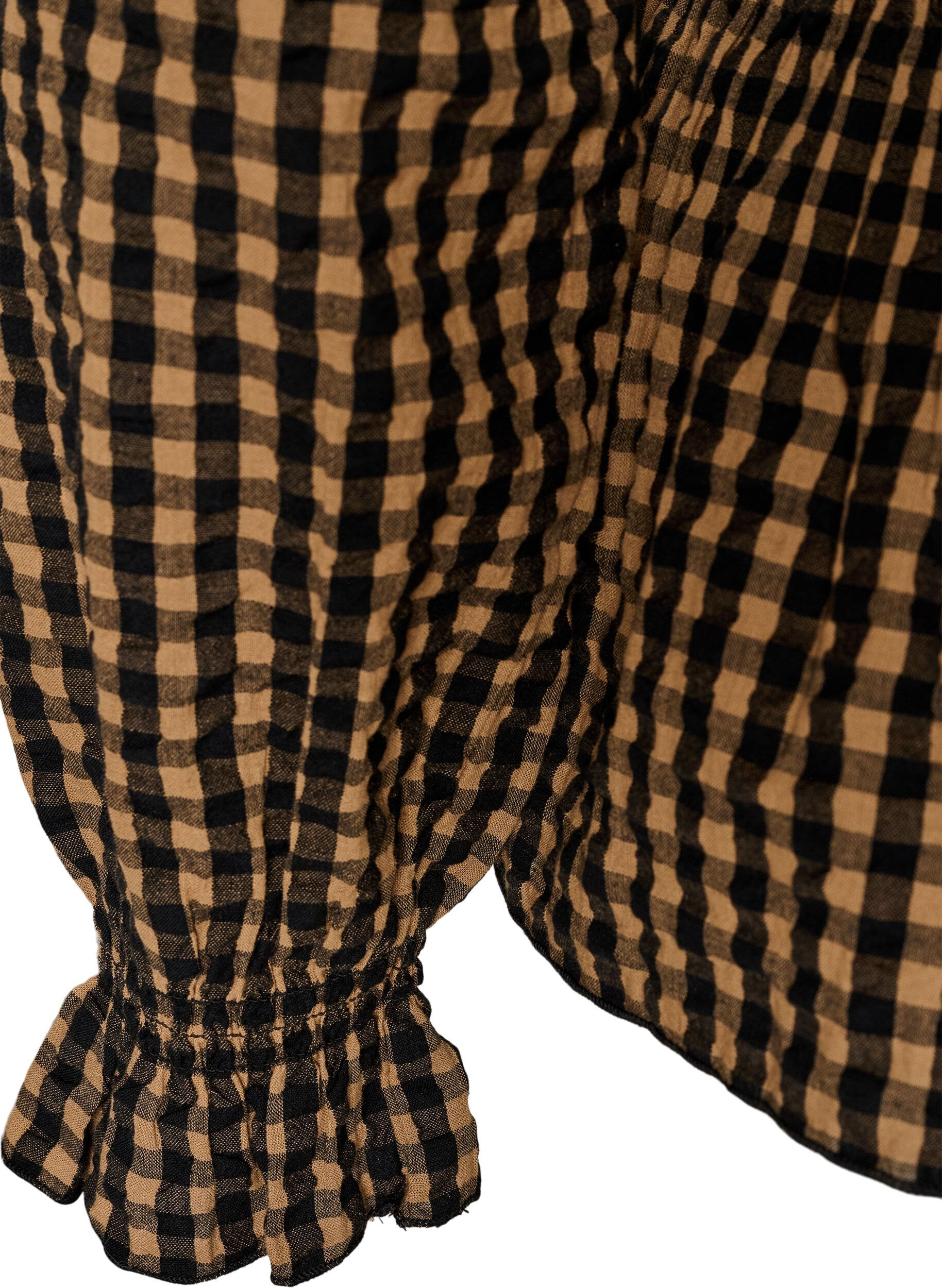 ZizzifashionChecked blouse with smocking and peplum, Brown, Packshot image number 3