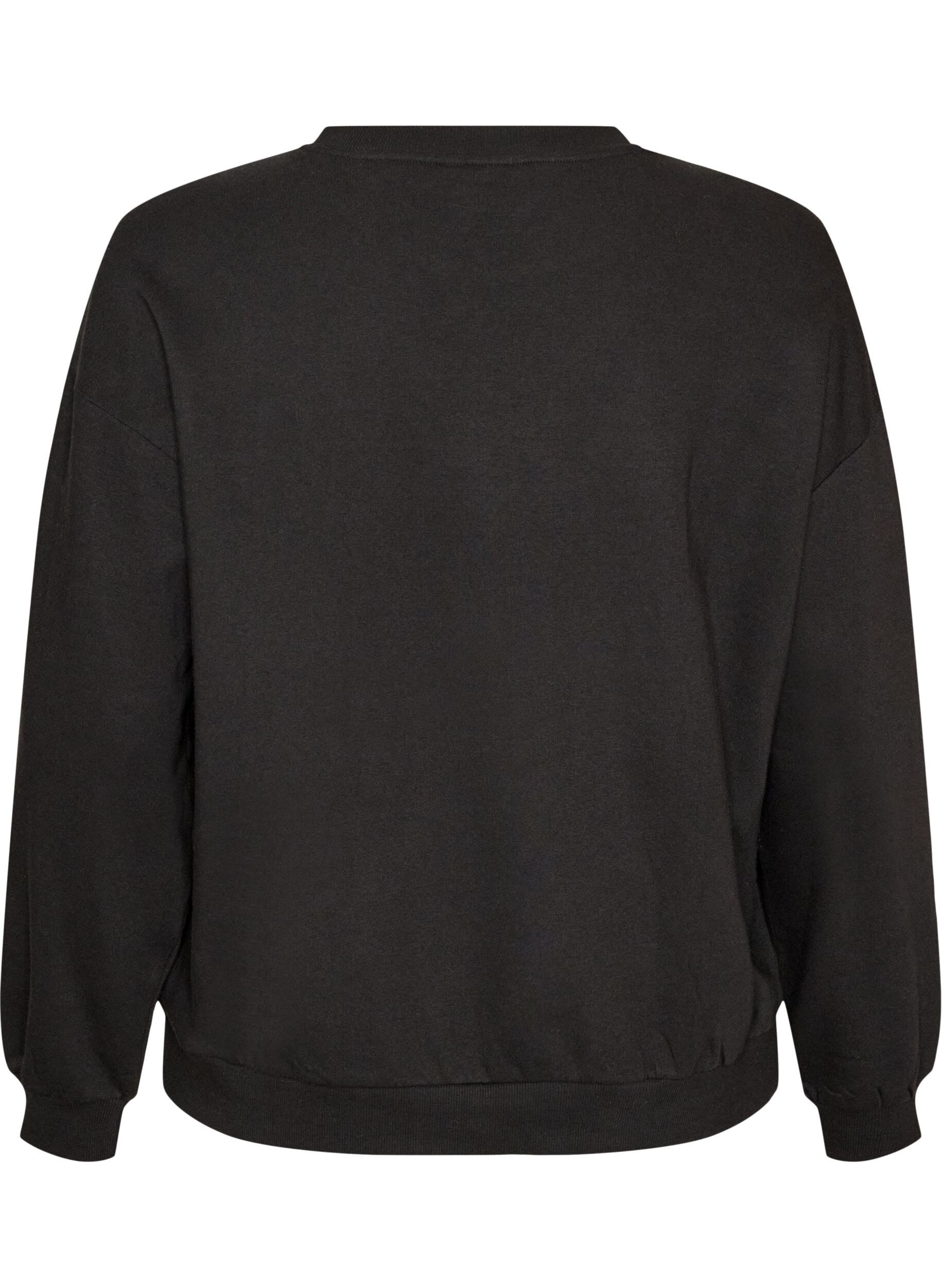 ZizzifashionSweatshirt with boucl&eacute; text motif, Black, Packshot image number 1