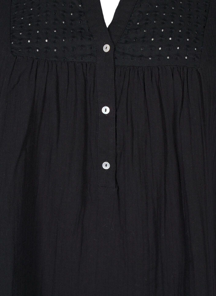 Cotton blouse with broderie anglaise and 3/4 sleeves, Black, Packshot image number 2