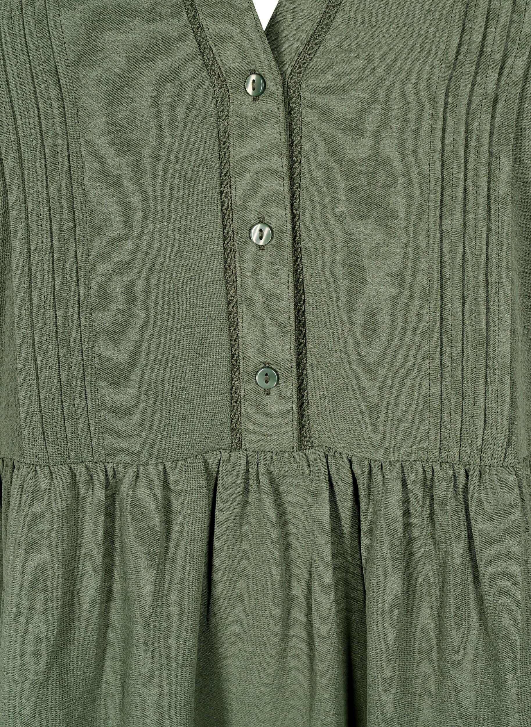 Zizzifashion FLASH - Short dress with pleats and long sleeves, Green, Packshot image number 2