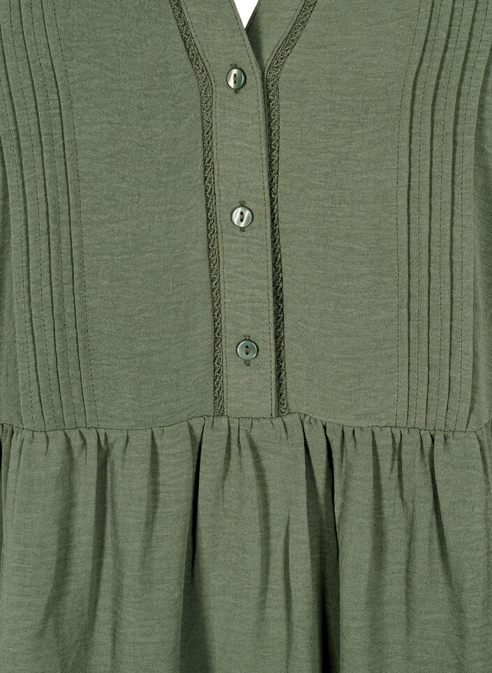 FLASH - Short dress with pleats and long sleeves, Green, Packshot image number 2