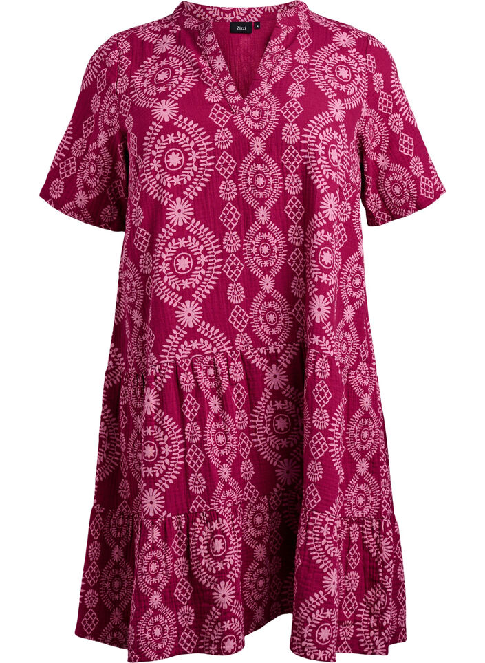 Short dress in cotton muslin with a pattern, 9992, Packshot image number 0