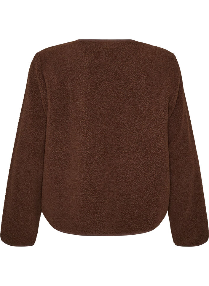 Teddy jacket with a round neck and buttons, Brown, Packshot image number 1