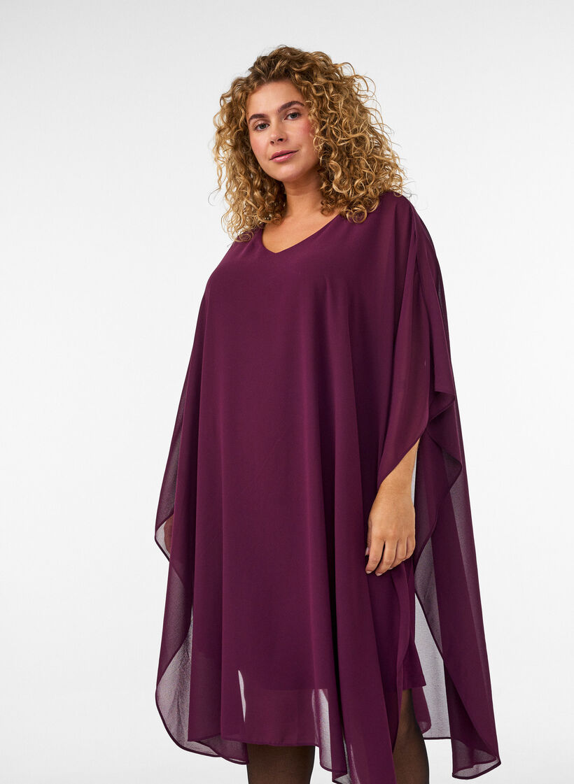 Short chiffon dress with V-neck, Purple, Model image number 2