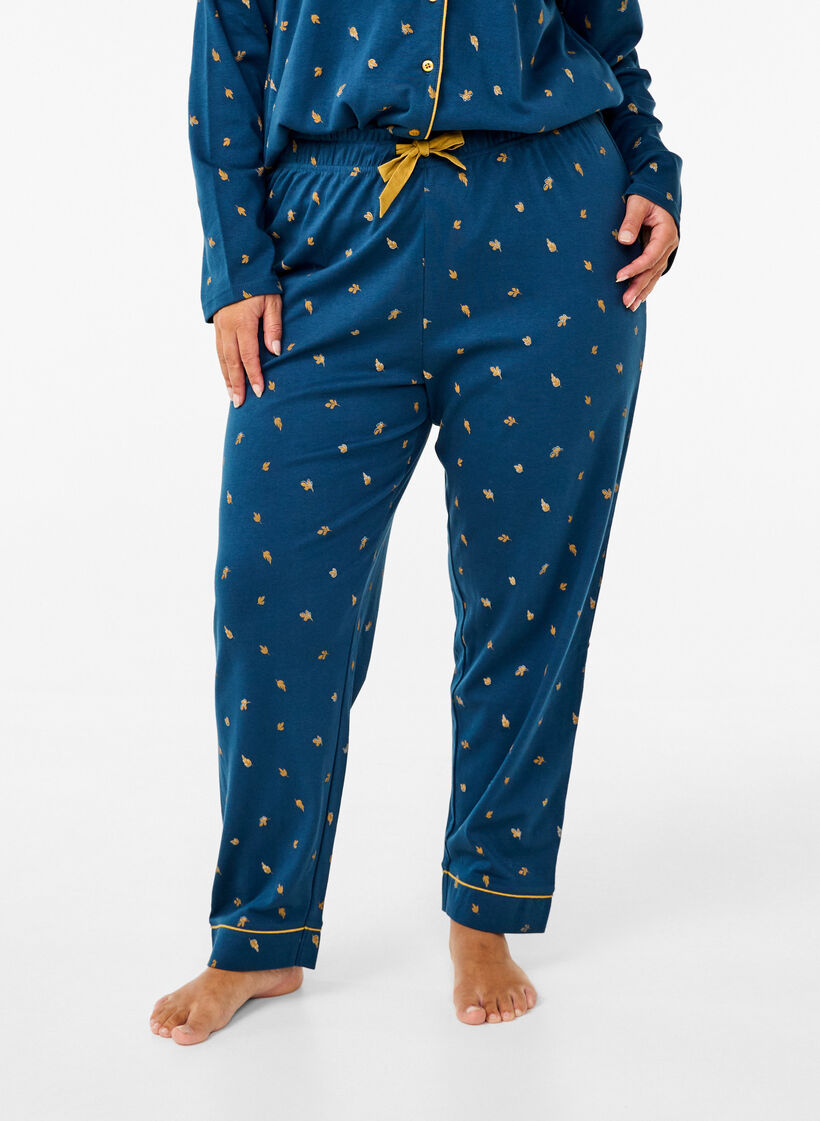 Printed cotton night trousers, Blue Opal AOP, Model image number 2
