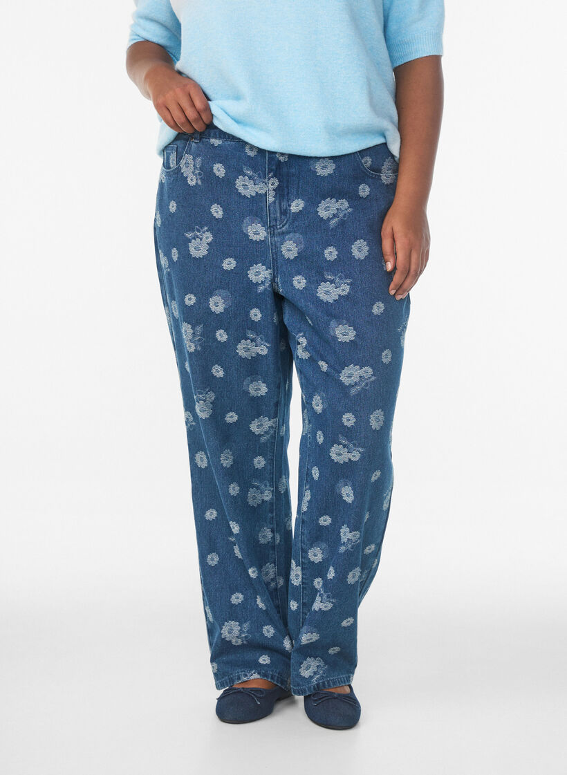 Gemma high-waisted floral jeans, Blue, Model image number 2