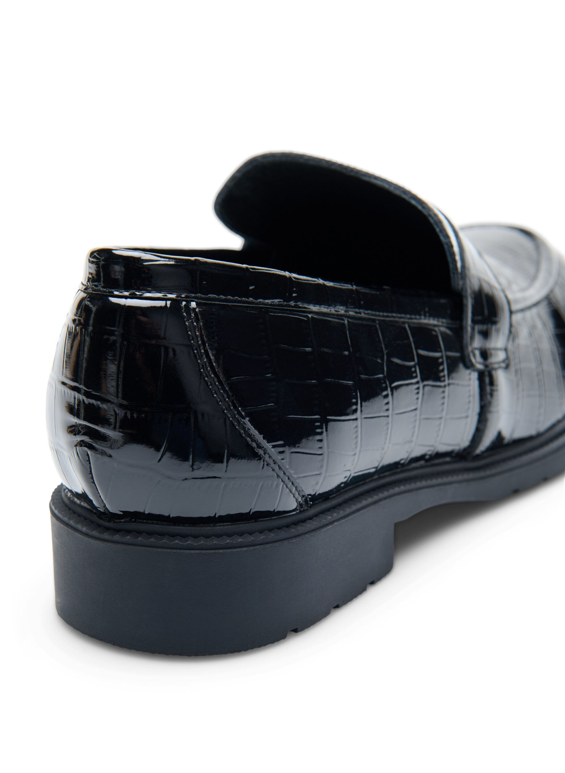 Zizzifashion Wide fit croco loafers in leather, Black, Packshot image number 4