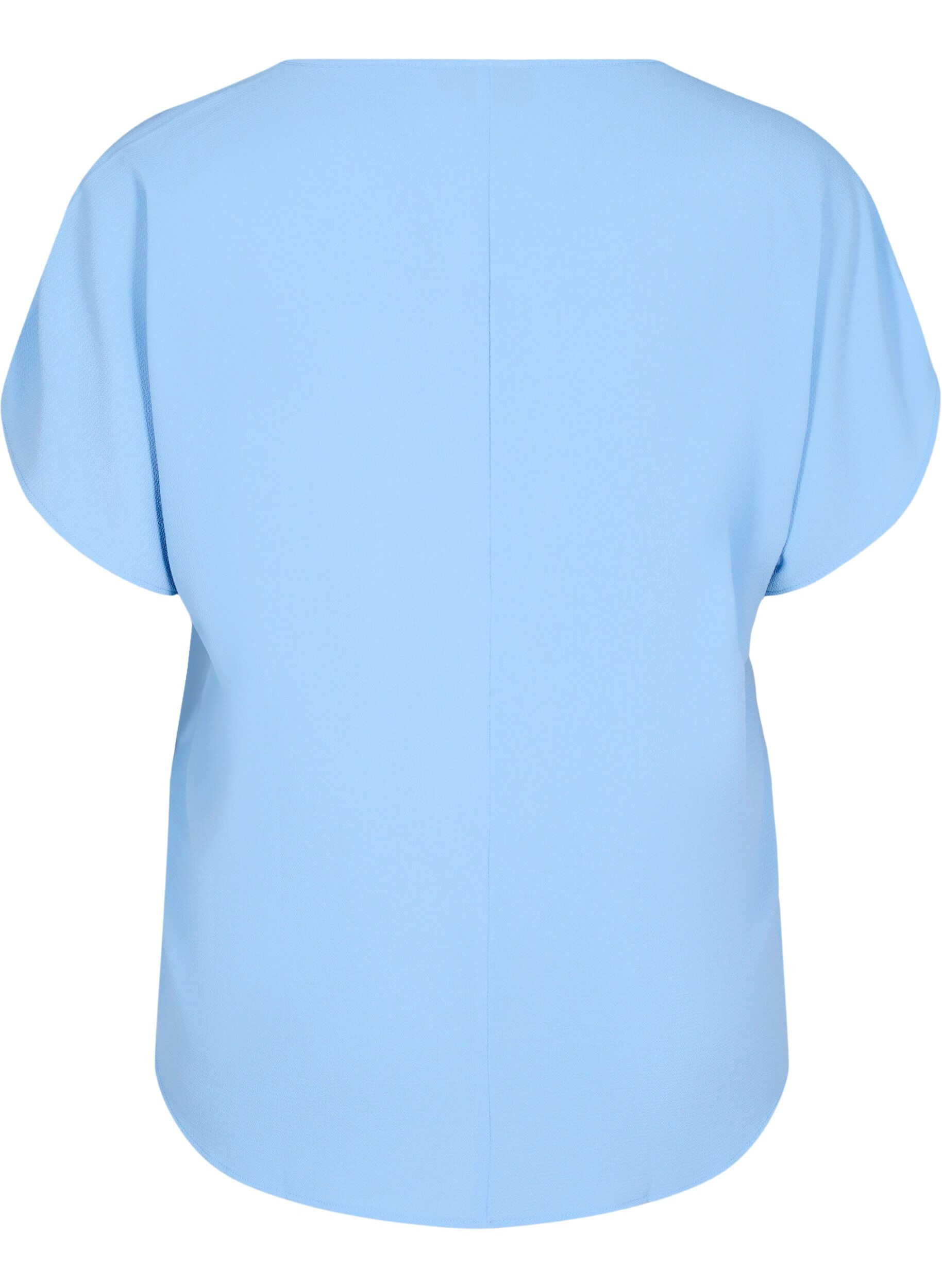 Zizzifashion Blouse with short sleeves and a round neckline, Light Blue, Packshot image number 1