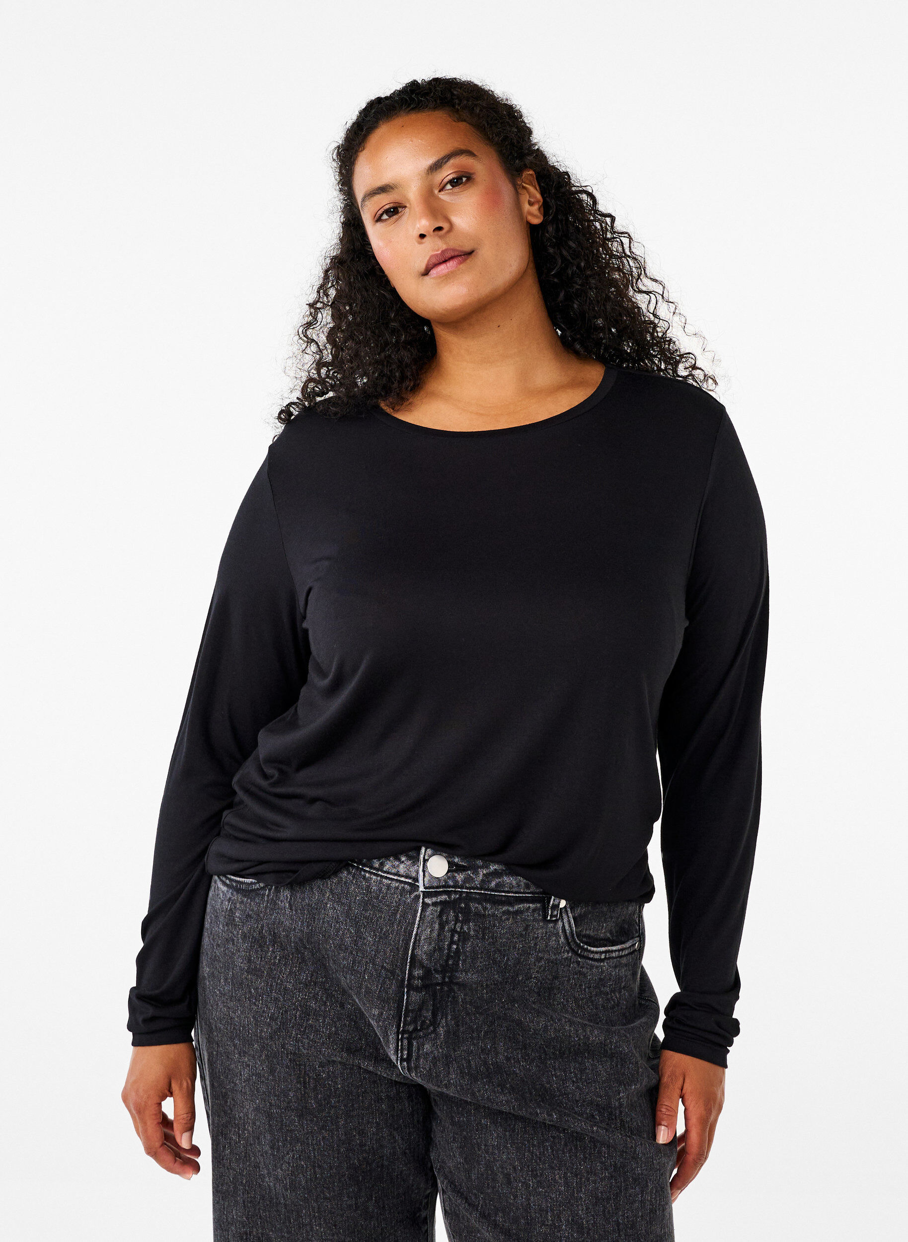 ZizzifashionLong-sleeved blouse in wool and viscose, Black, Model image number 0