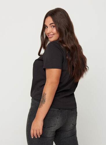Short-sleeved cotton t-shirt with studs, Black, Model image number 1