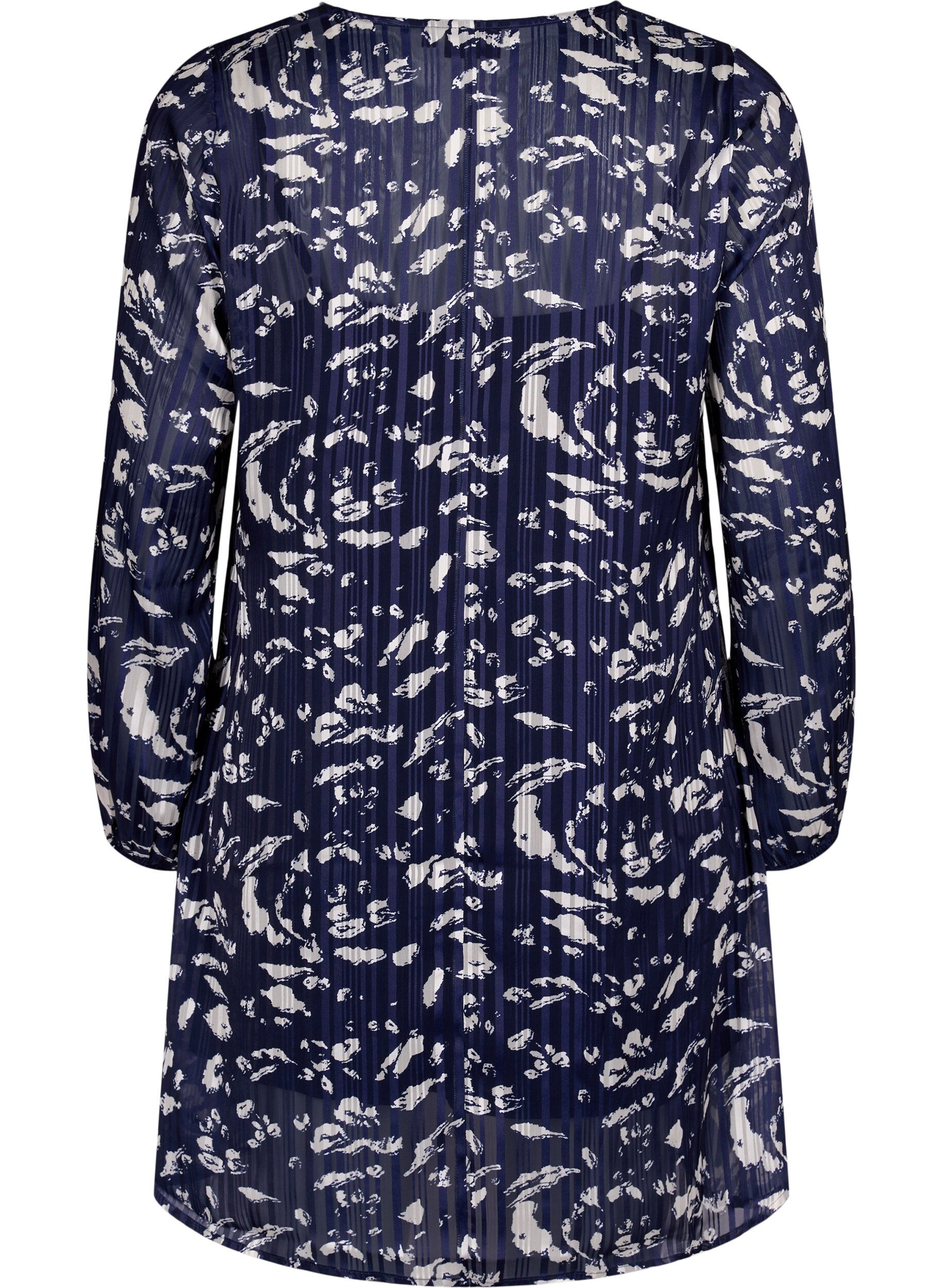 Zizzifashion Long-sleeved dress with V-neck and print, Blue Leaf AOP, Packshot image number 1