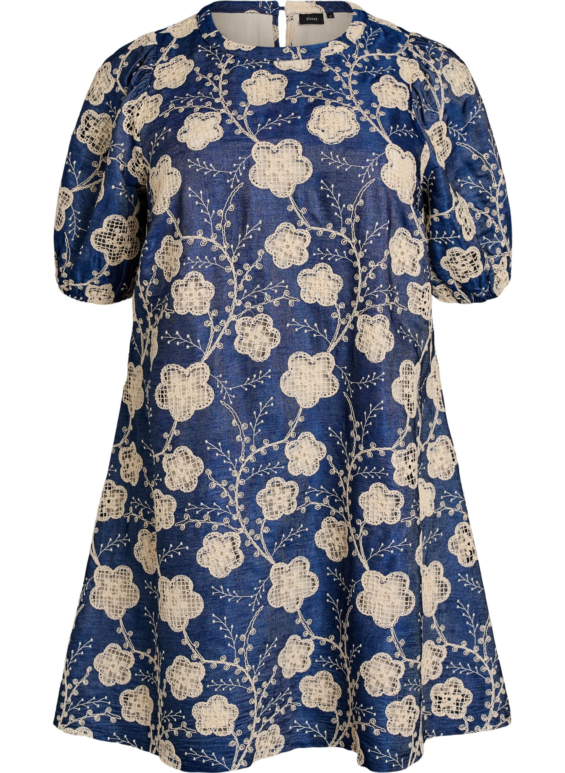 Zizzifashion Short A-line dress with an embroidered pattern, Blue, Packshot image number 0