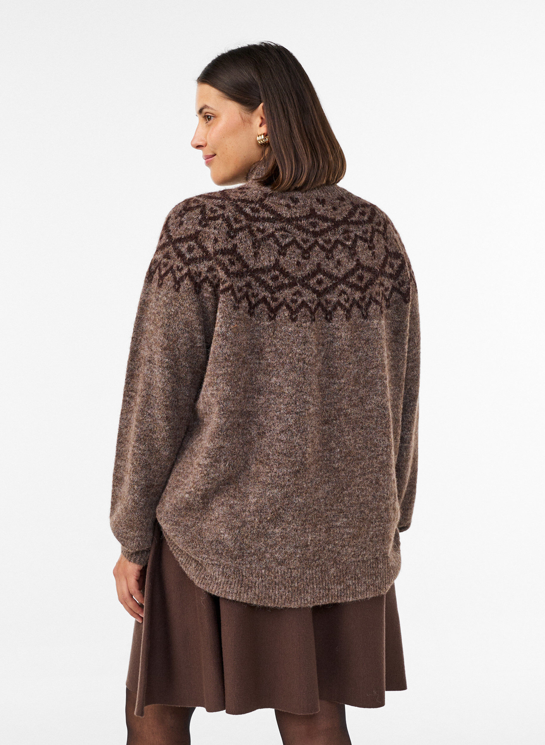 ZizzifashionShort knitted A-line skirt, Brown, Model image number 2